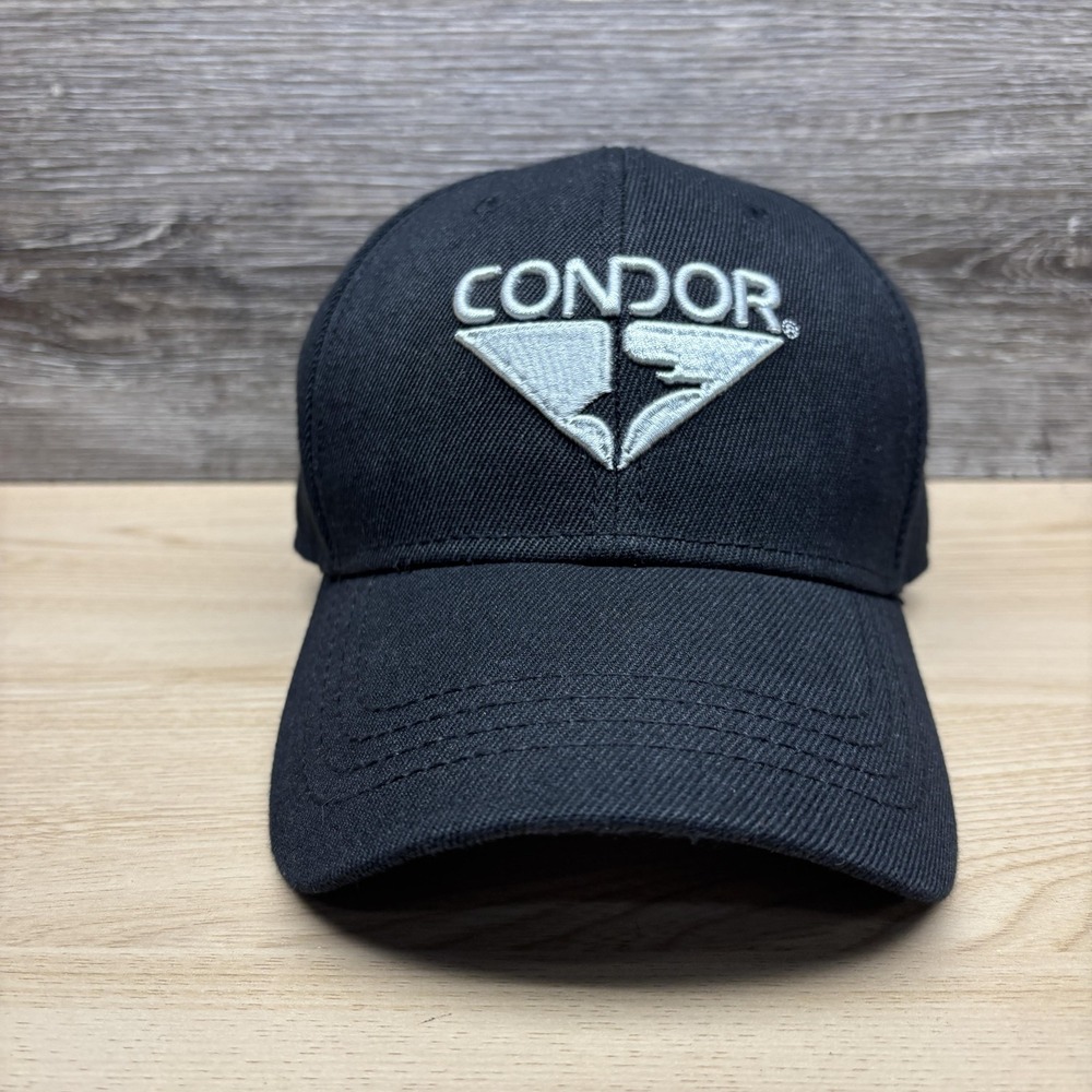 Condor Hat Cap Strap Back Mens One Size Black Twill Baseball‎ Logo Embroidered